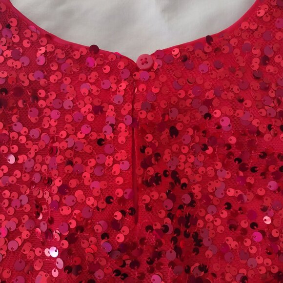 Cat & Jack Girls Red Sequin Dress XL 14 Puff Sleeve Fit n Flare - Picture 8 of 11
